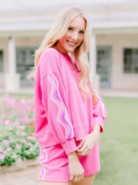 Millie Sweatshirt | Sequin Wavy Stripes Pink