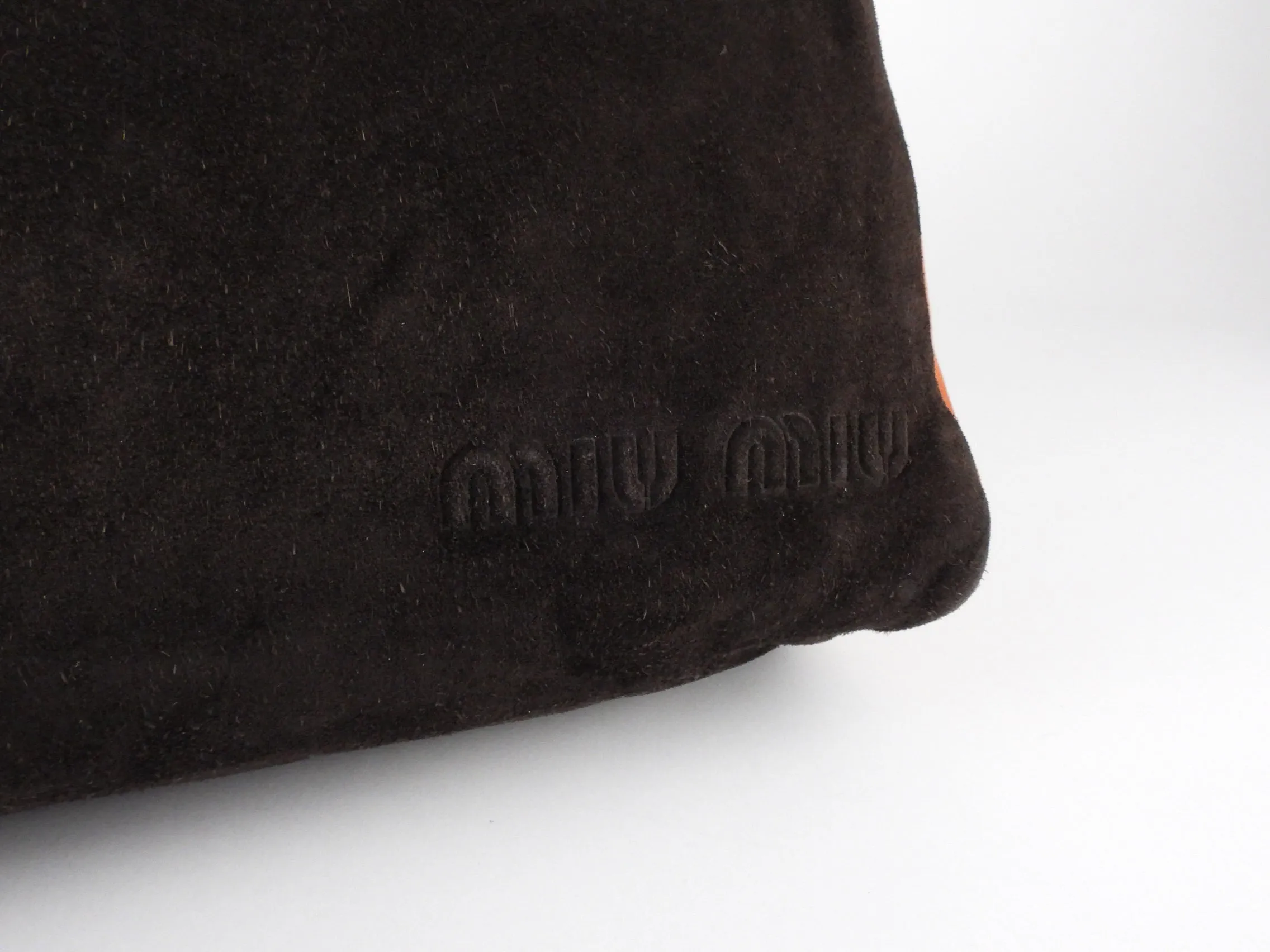 Miu Miu 1999 Vintage Brown Suede and Orange Nylon Shoulder Bag