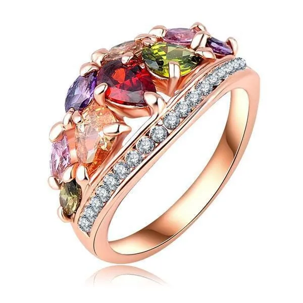 Multi Stone Rose Gold Plated Ring