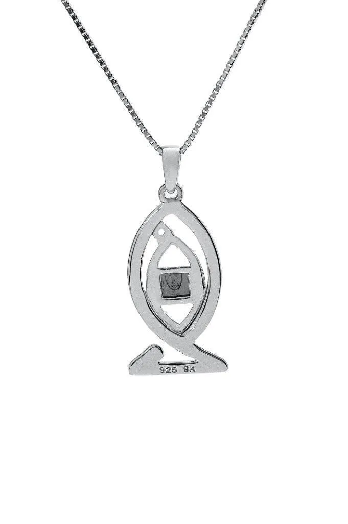 Nano Sim NT Silver and 9K Gold Pendant - Ichthys studded with Blue Topaz Stone