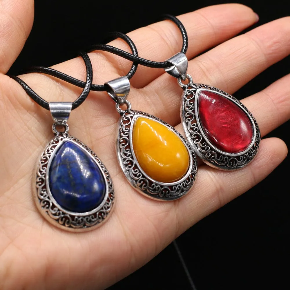 Natural Stone Water Drop Shape Pendant Necklace