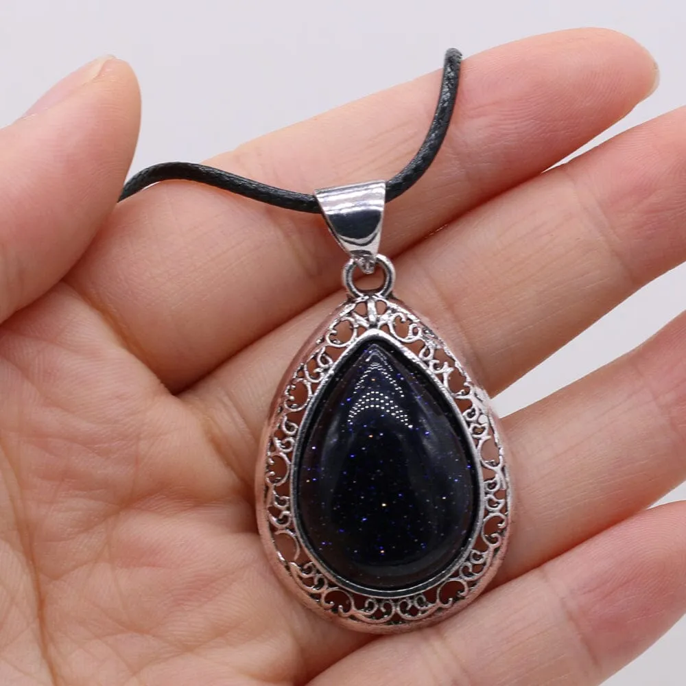 Natural Stone Water Drop Shape Pendant Necklace