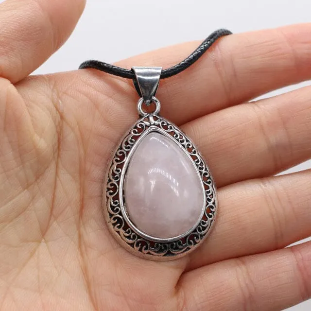 Natural Stone Water Drop Shape Pendant Necklace