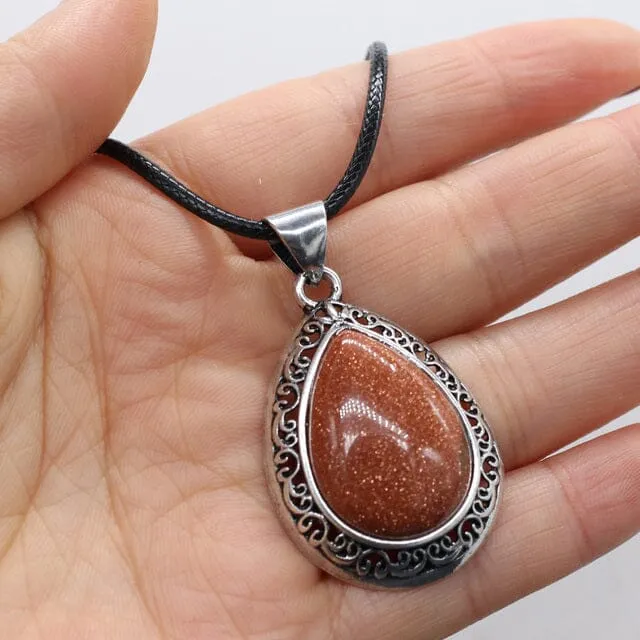 Natural Stone Water Drop Shape Pendant Necklace