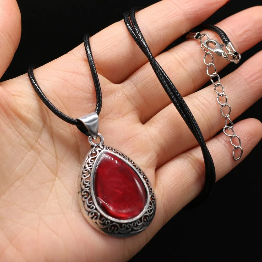 Natural Stone Water Drop Shape Pendant Necklace