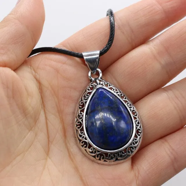 Natural Stone Water Drop Shape Pendant Necklace