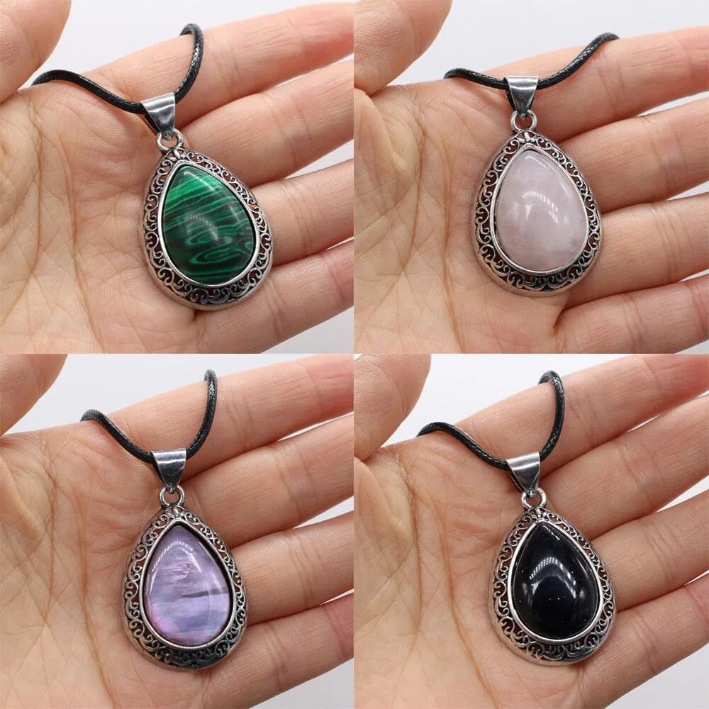 Natural Stone Water Drop Shape Pendant Necklace