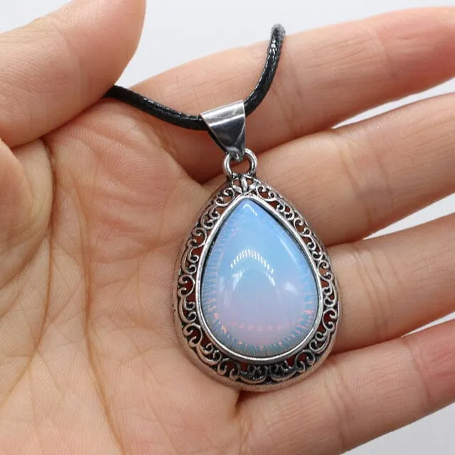 Natural Stone Water Drop Shape Pendant Necklace