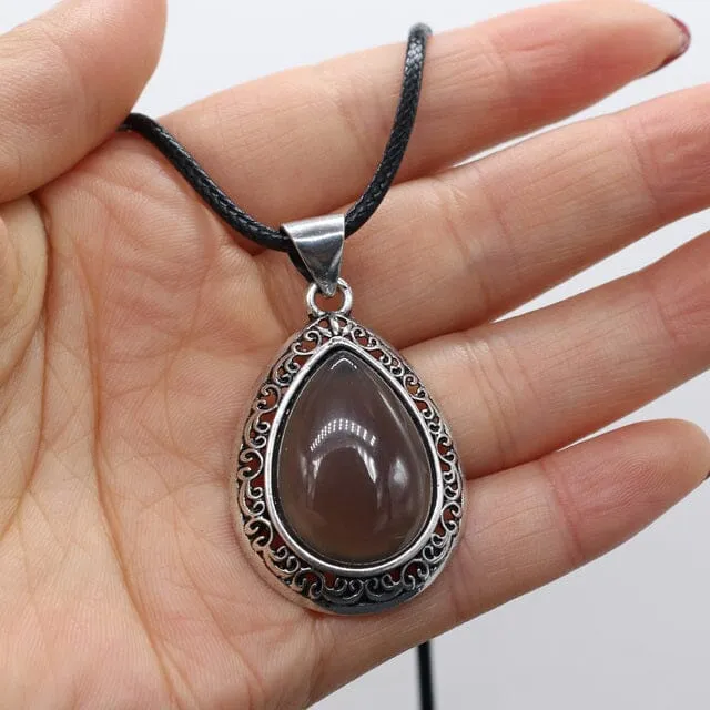 Natural Stone Water Drop Shape Pendant Necklace