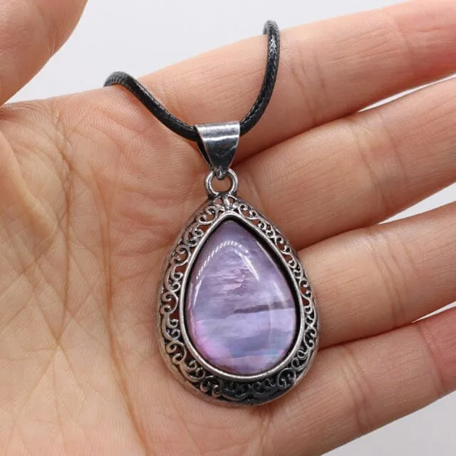 Natural Stone Water Drop Shape Pendant Necklace