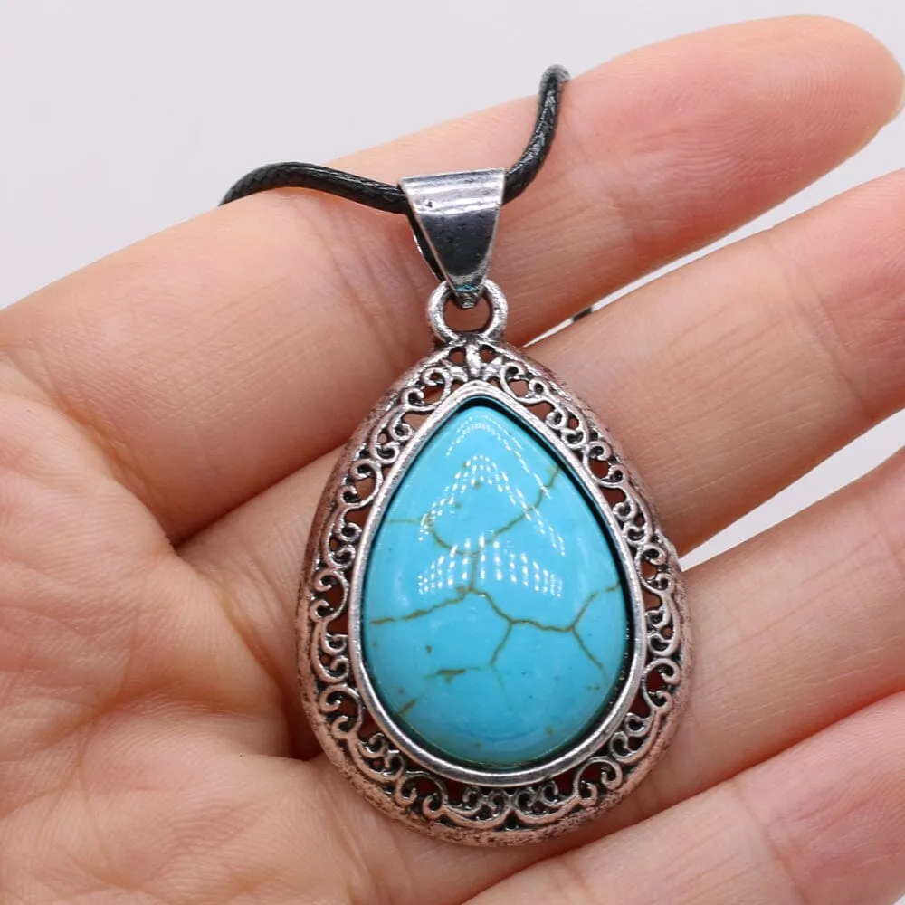 Natural Stone Water Drop Shape Pendant Necklace