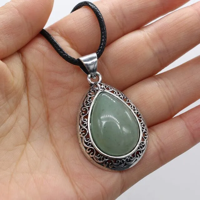 Natural Stone Water Drop Shape Pendant Necklace