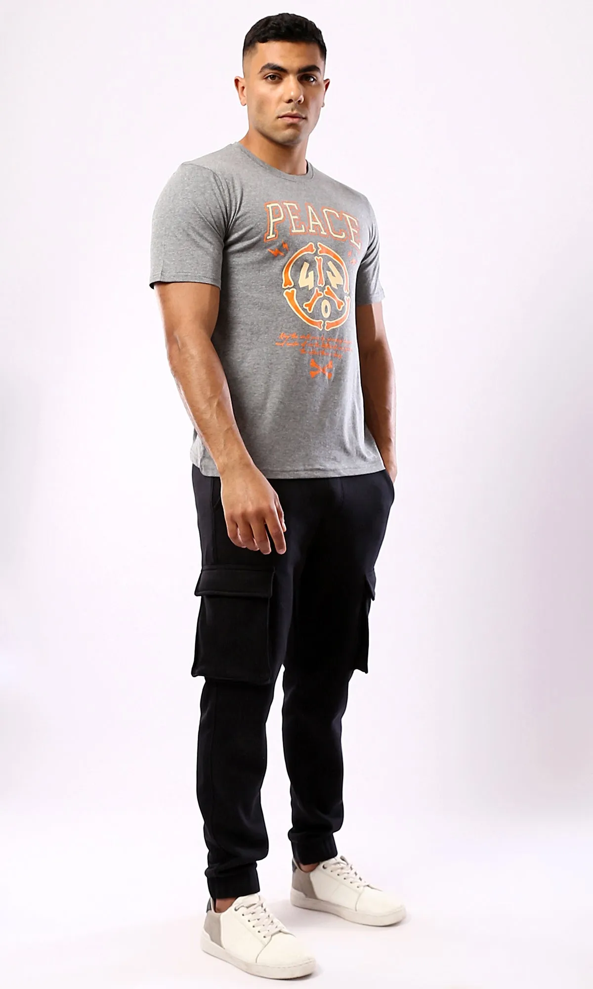 O182901 Peace Printed Short Sleeves Tee - Heather Medium Grey