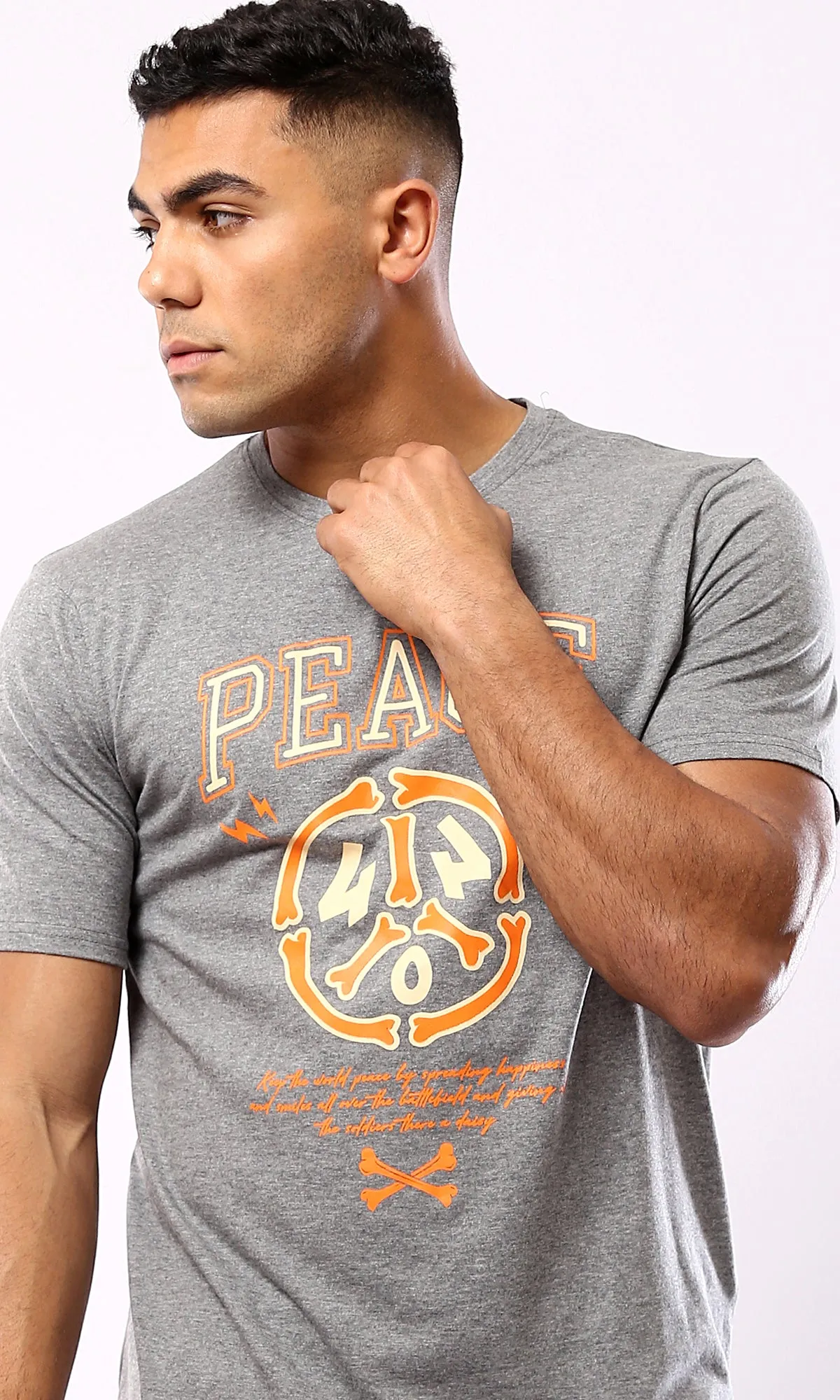 O182901 Peace Printed Short Sleeves Tee - Heather Medium Grey