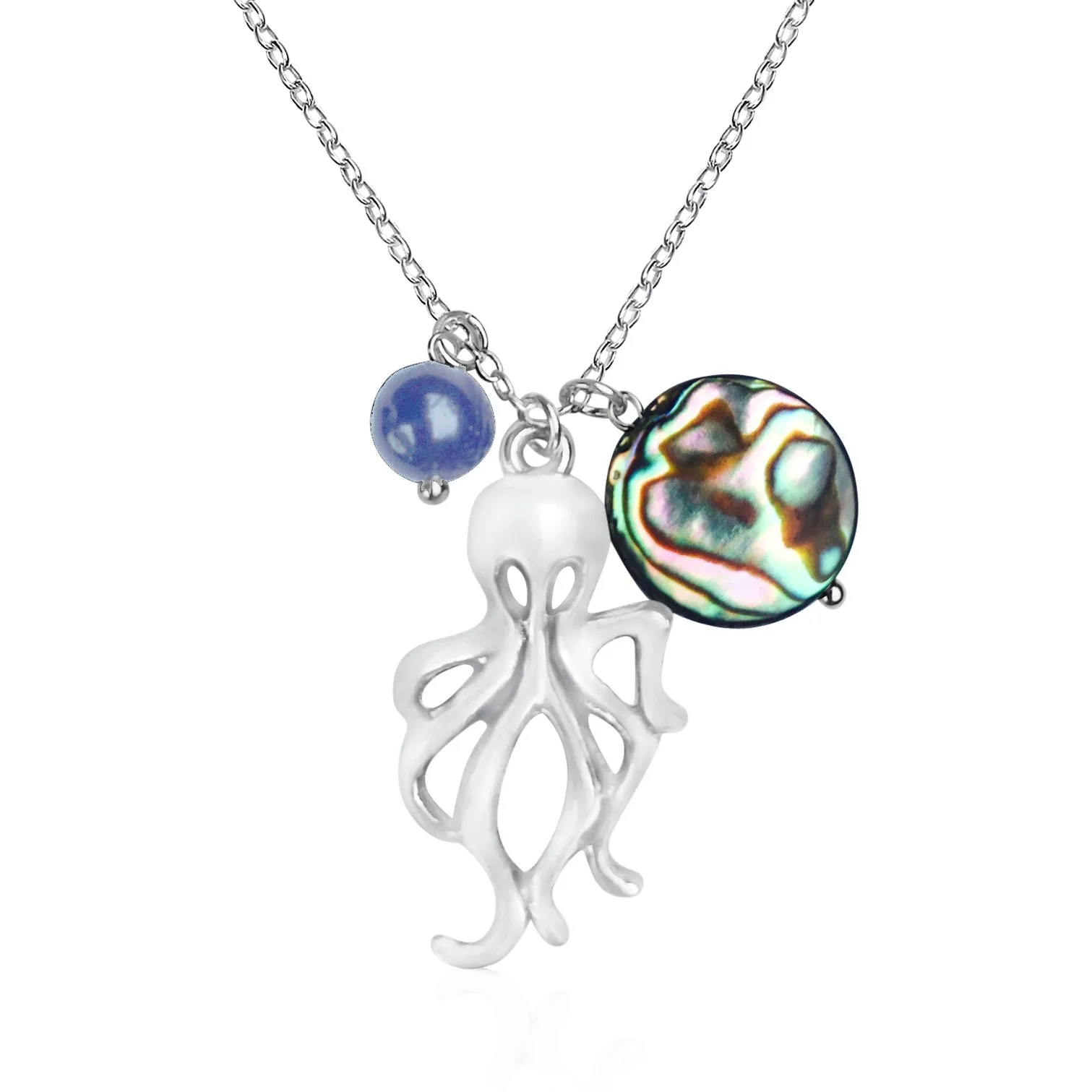 Octopus Ocean Charm Necklace with Abalone