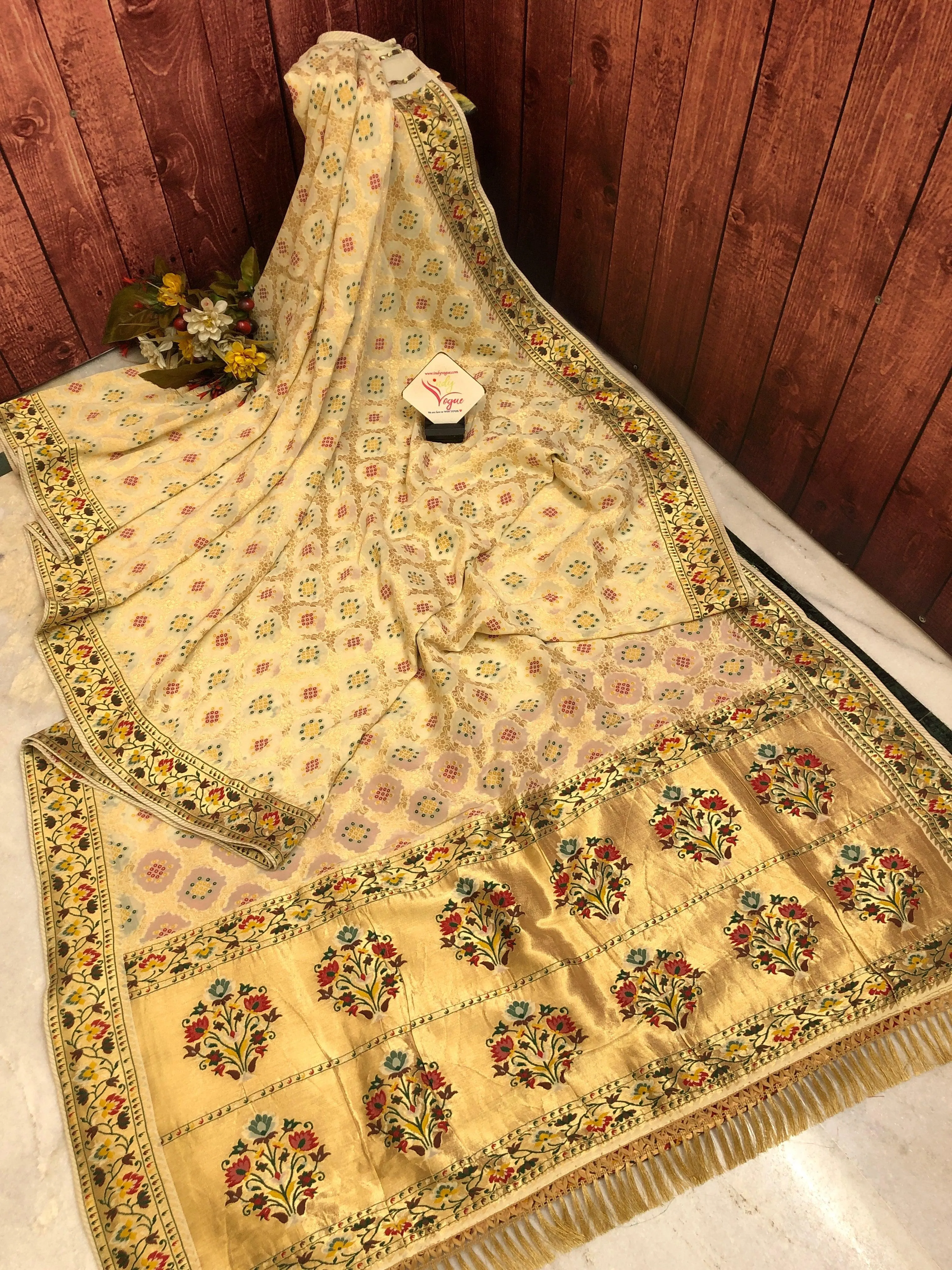 Offwhite Color Designer Georgette Silk Saree