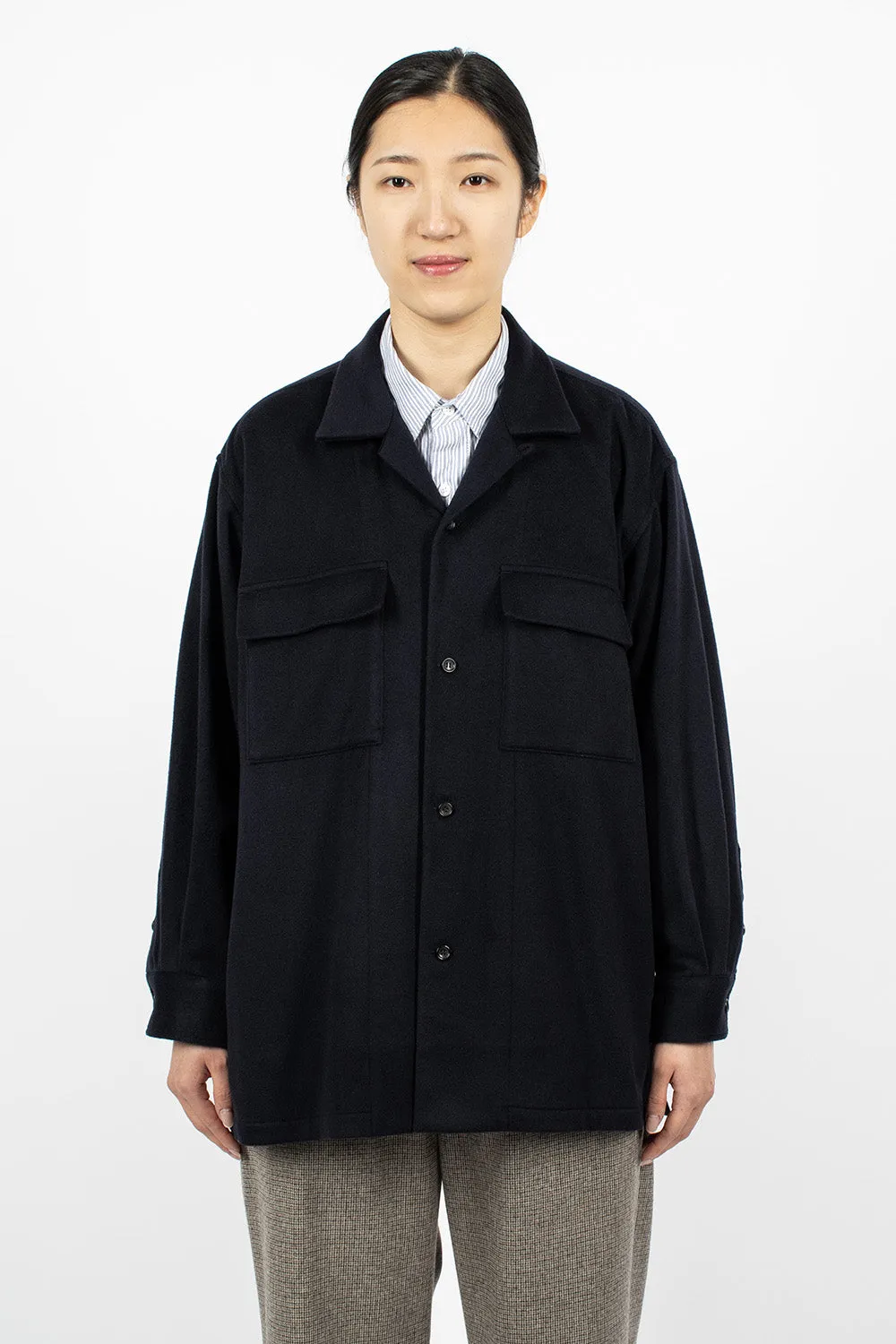 Open Collar Baggy Shirt Navy