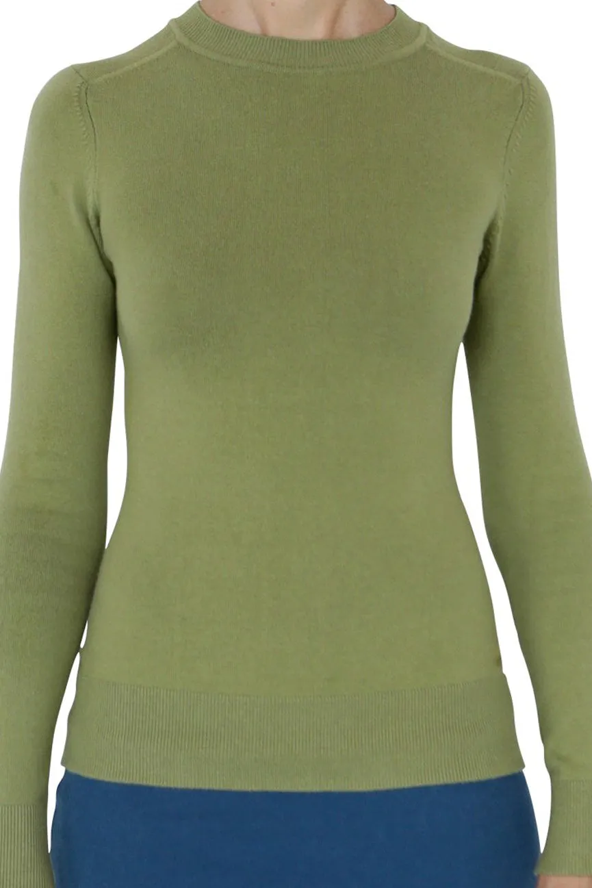 Oregano Green Peachskin Long Sleeve Crew Neck