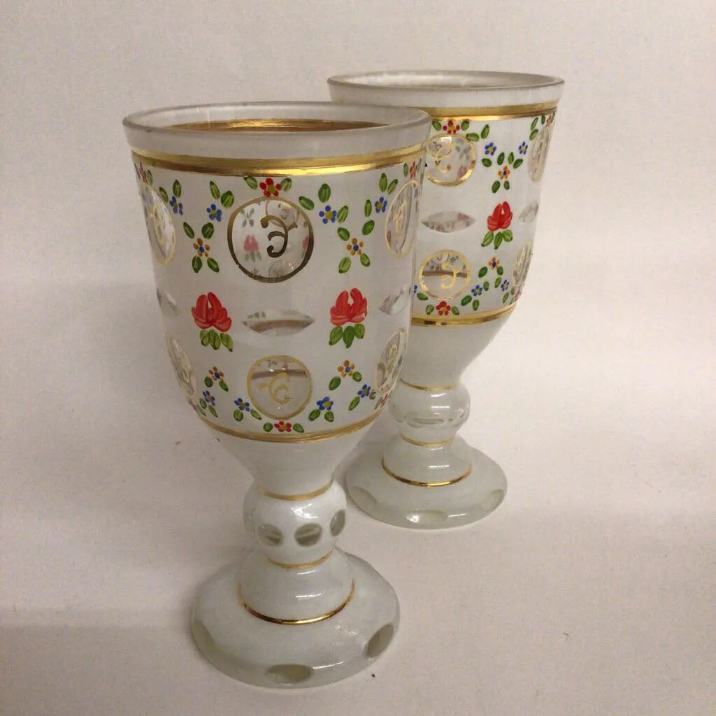 Pair of Painted Crystal Goblets, Central Europe