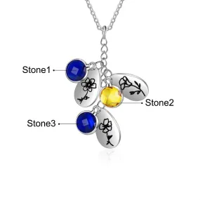 Personalized 3 Birthstones And Flowers Pendant