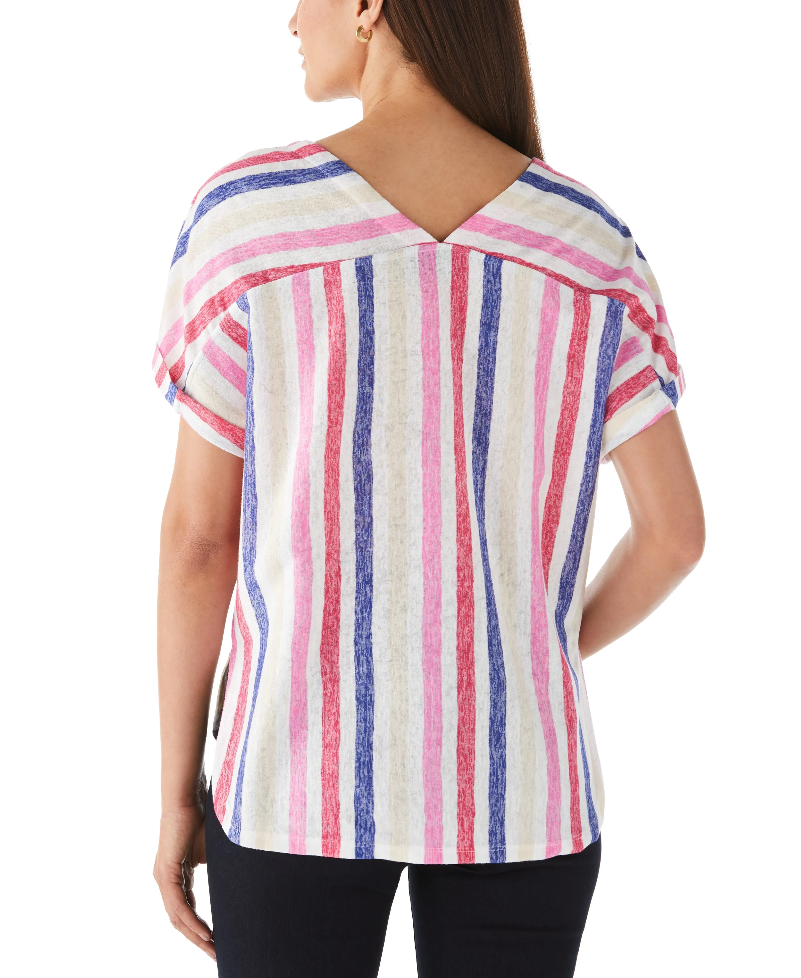 Petite Size Stripe V-neck Top