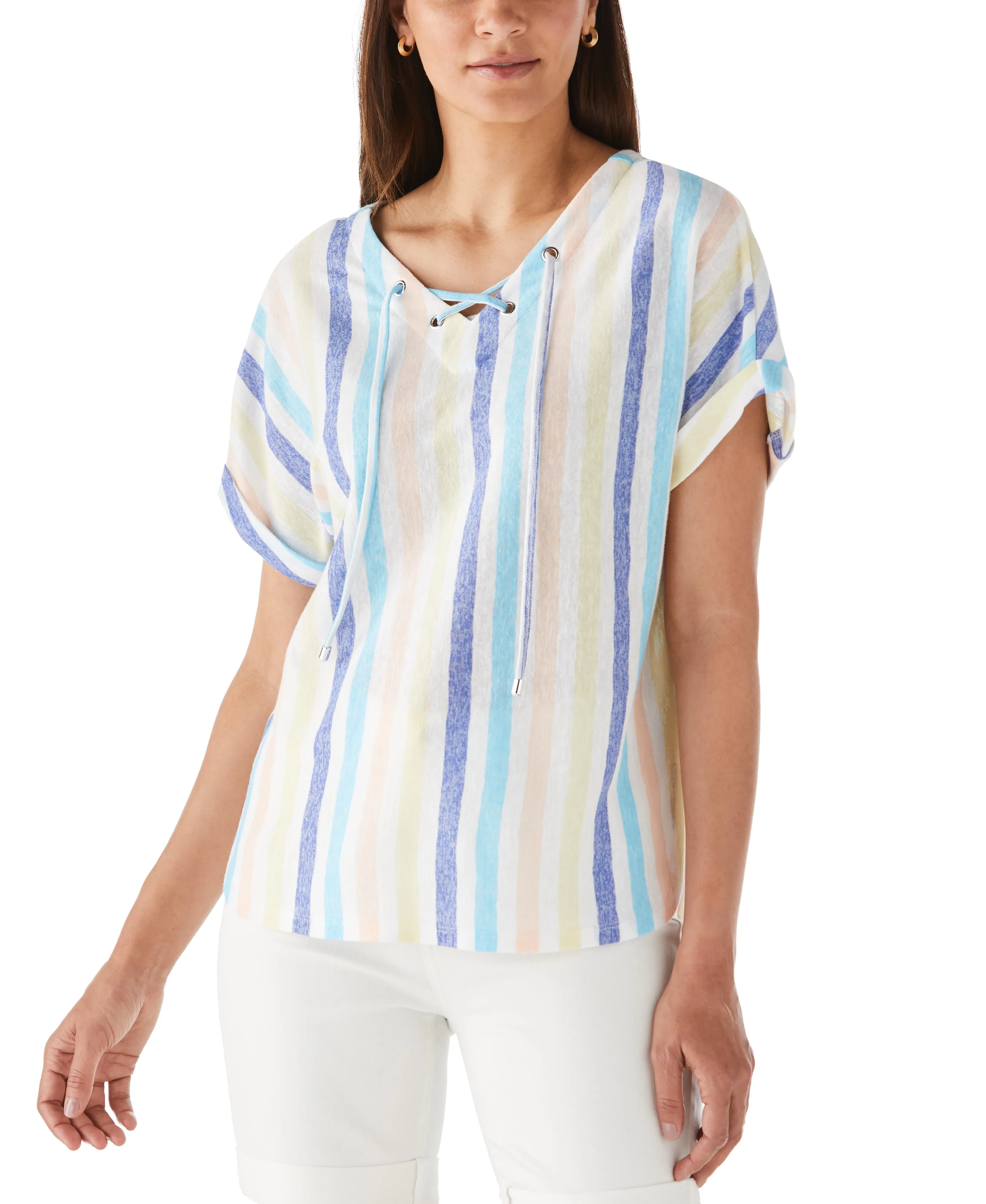 Petite Size Stripe V-neck Top