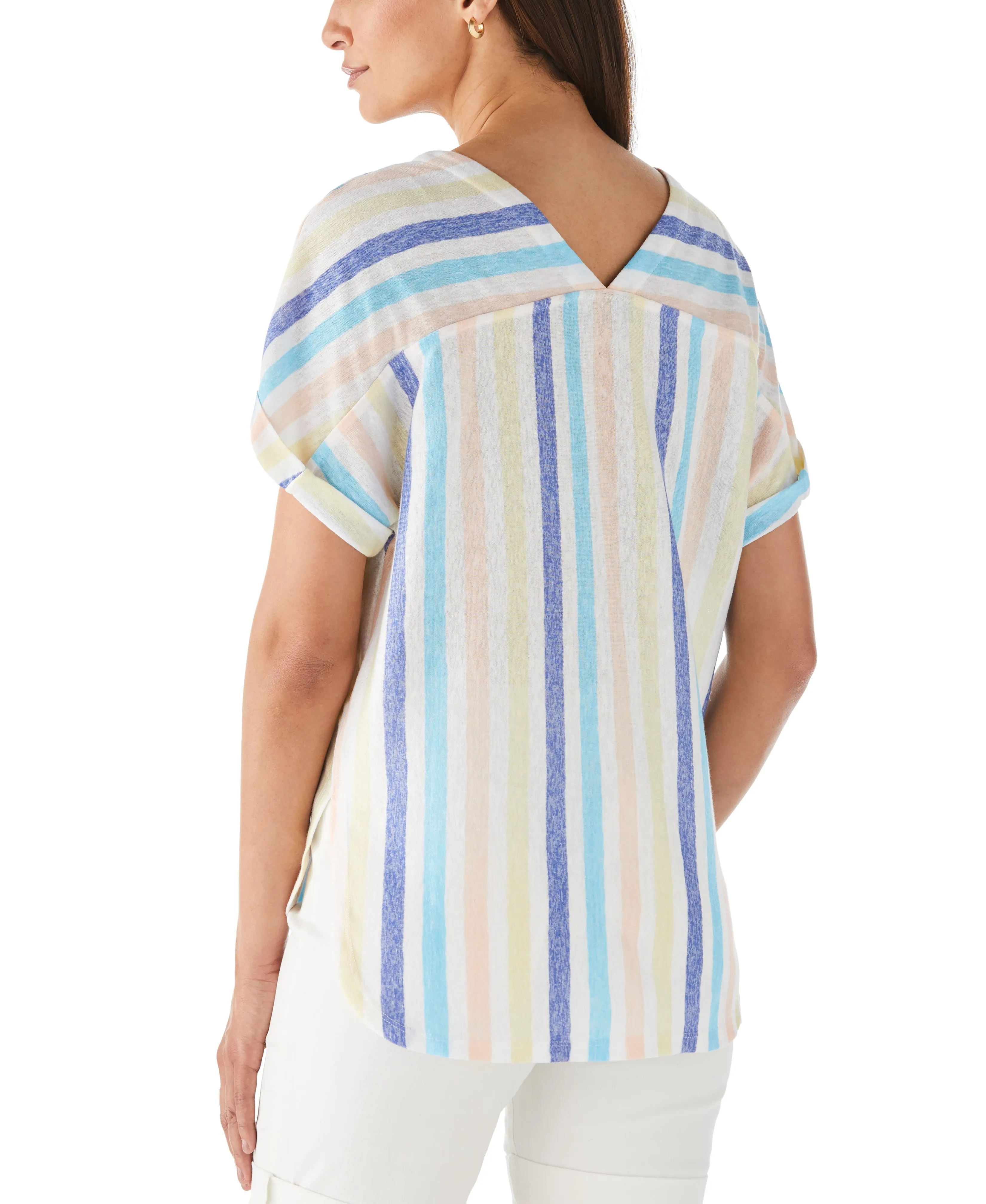 Petite Size Stripe V-neck Top