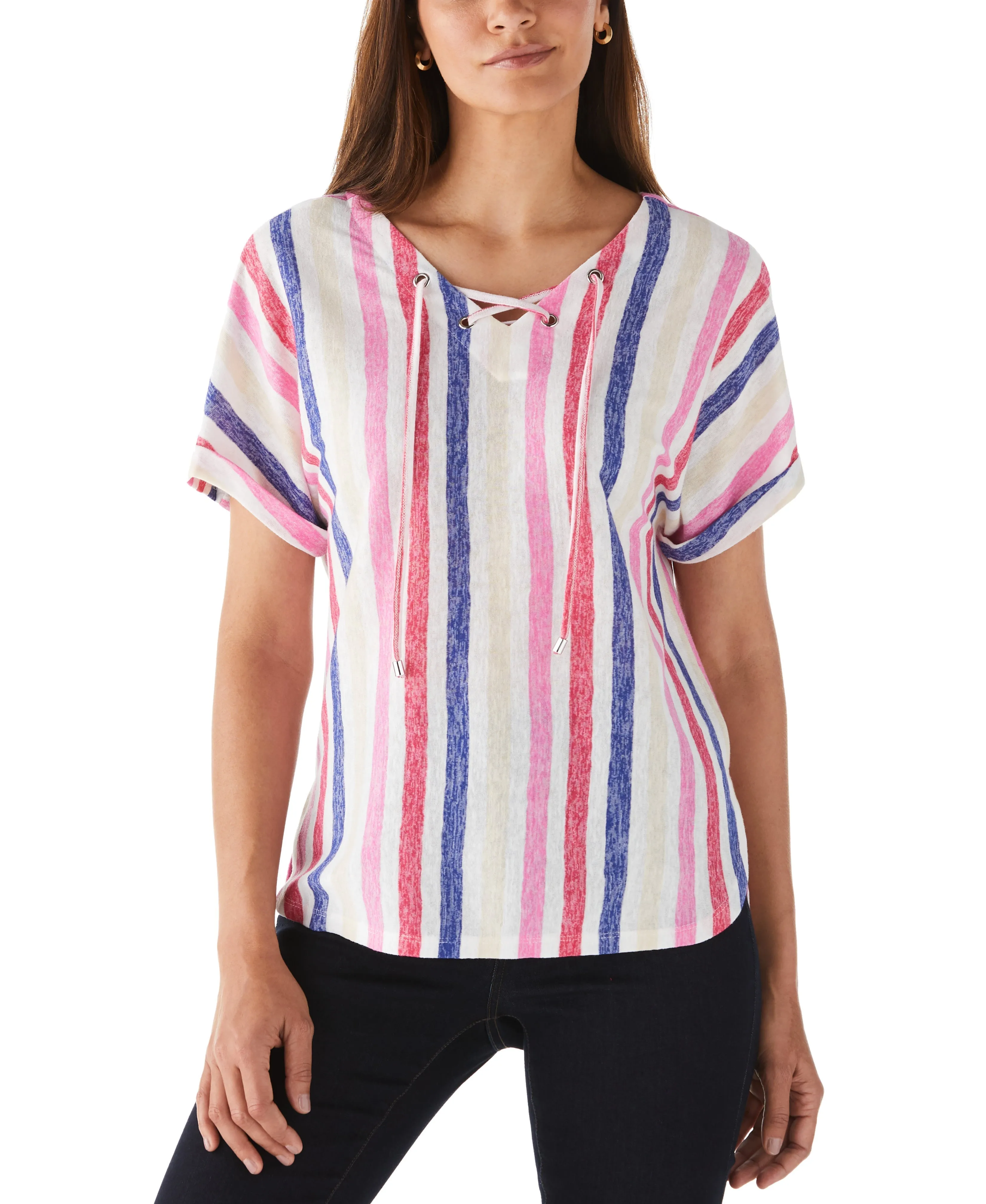 Petite Size Stripe V-neck Top