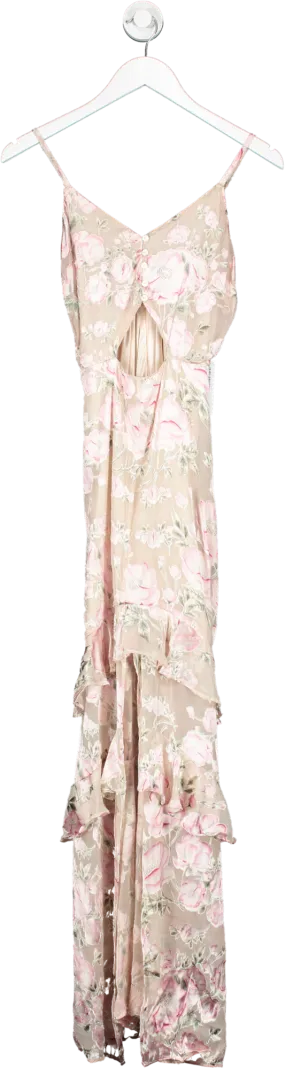 rahi cali Pink Cut Out Satin Tiered Floral Maxi Dress UK XS