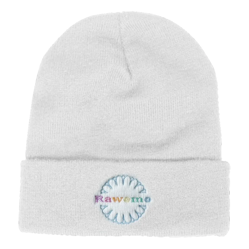 RAW EMOTIONS RAWEMO FLORAL LOGO KNIT BEANIE-WHITE