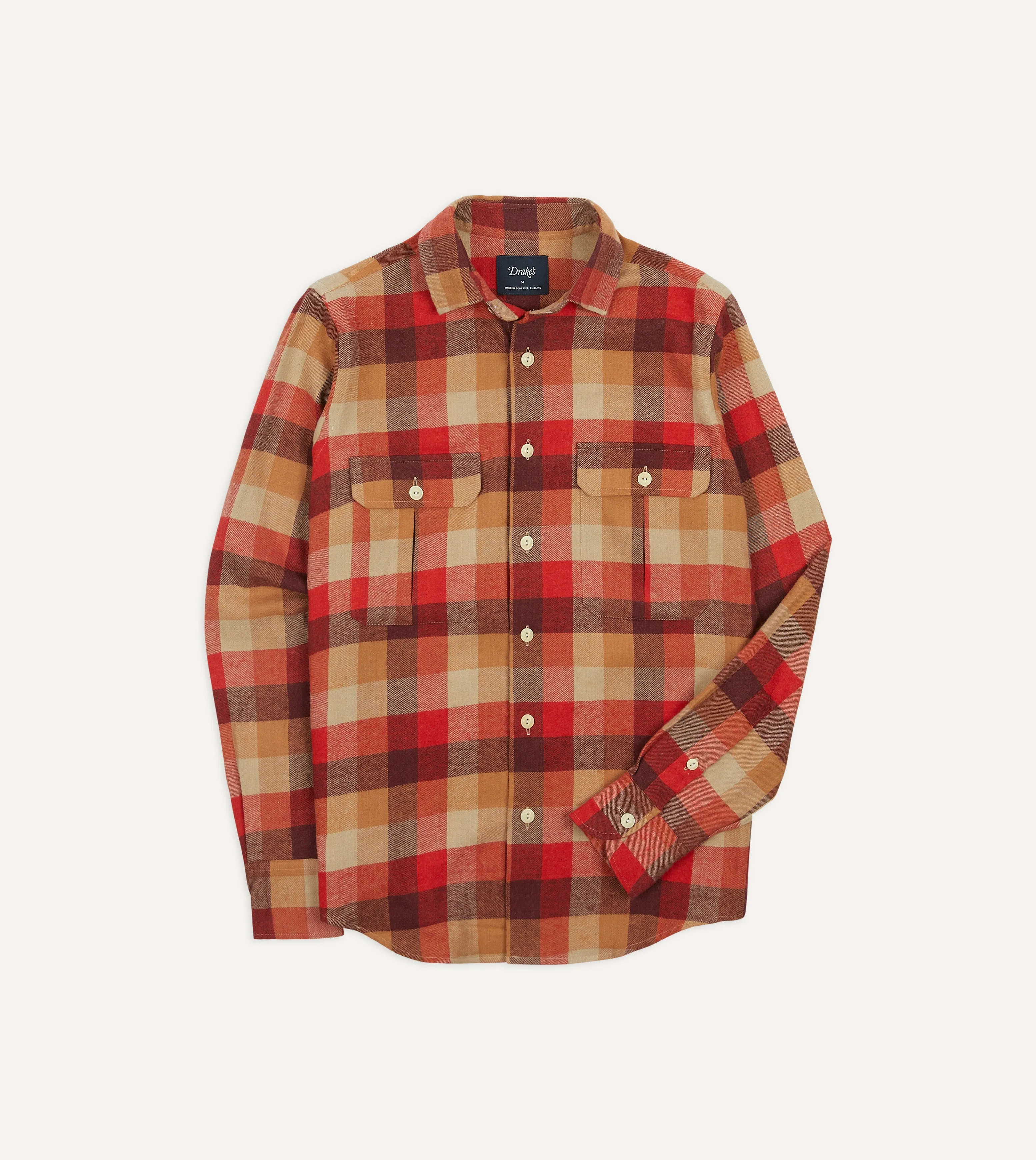 Red and Brown Check Brushed Cotton Two-Pocket Work Shirt