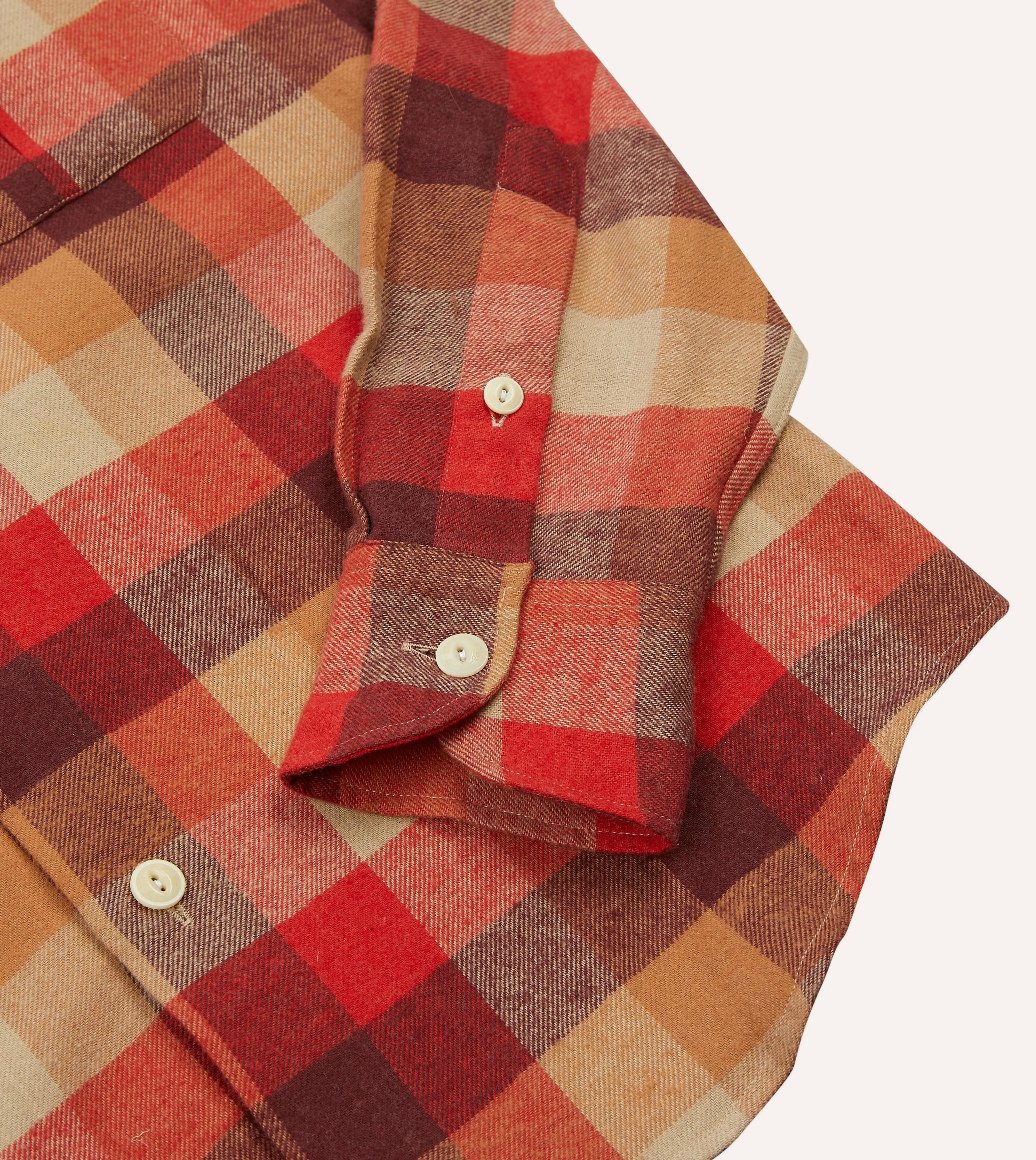 Red and Brown Check Brushed Cotton Two-Pocket Work Shirt