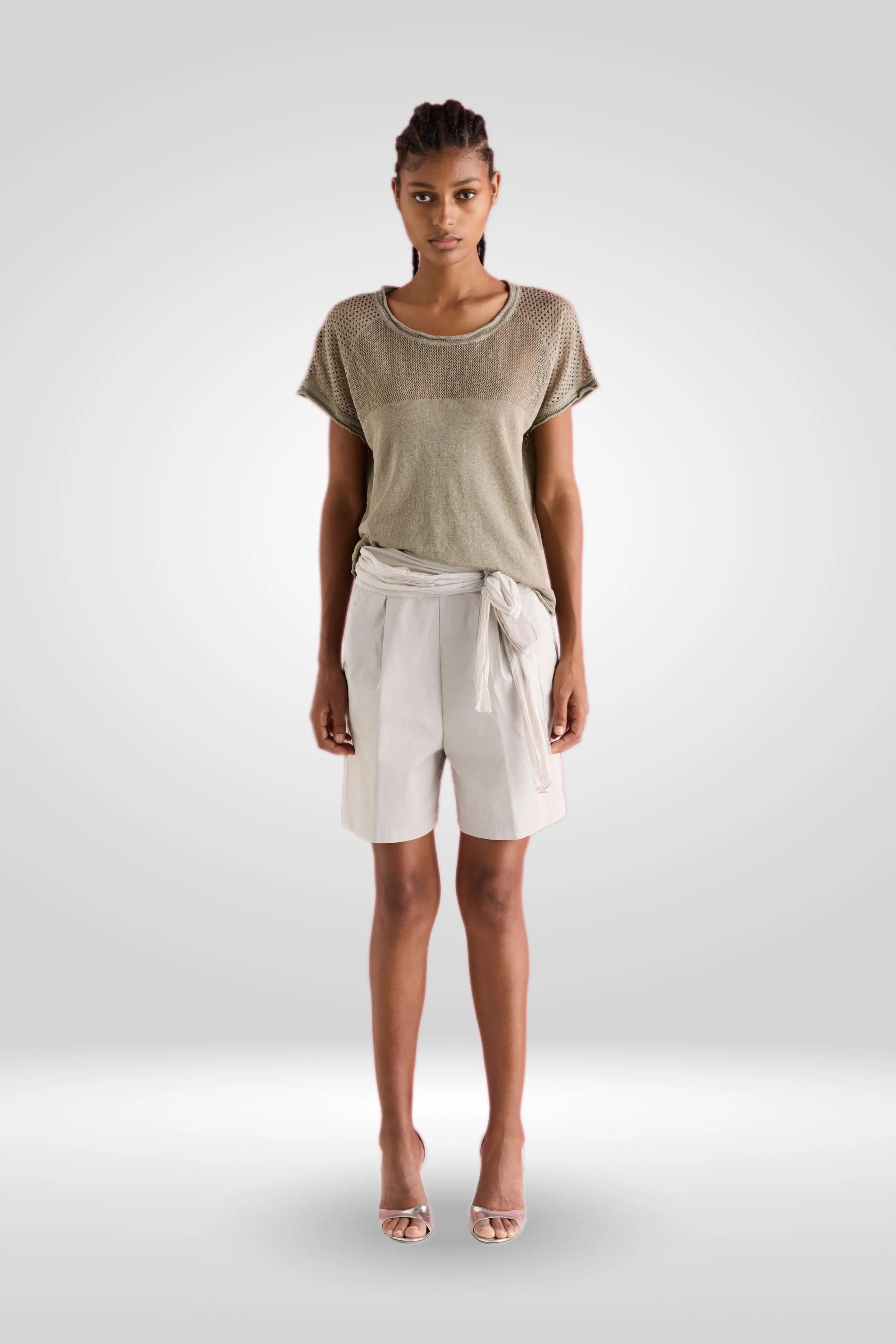 Relaxed-Fit Linen Top with Short Sleeves M530 9500