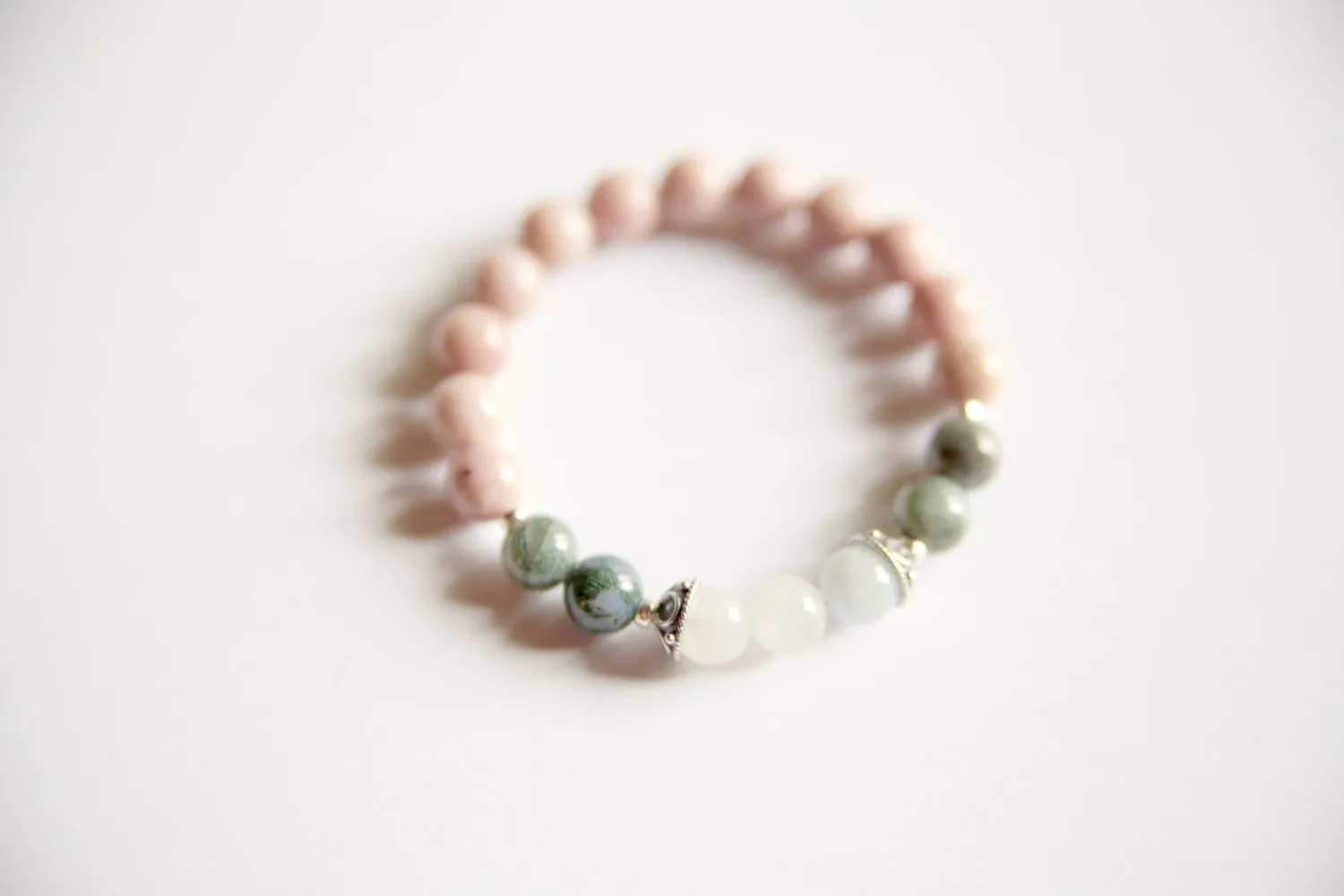 Rhodonite, Moss Agate & Moonstone Bracelet