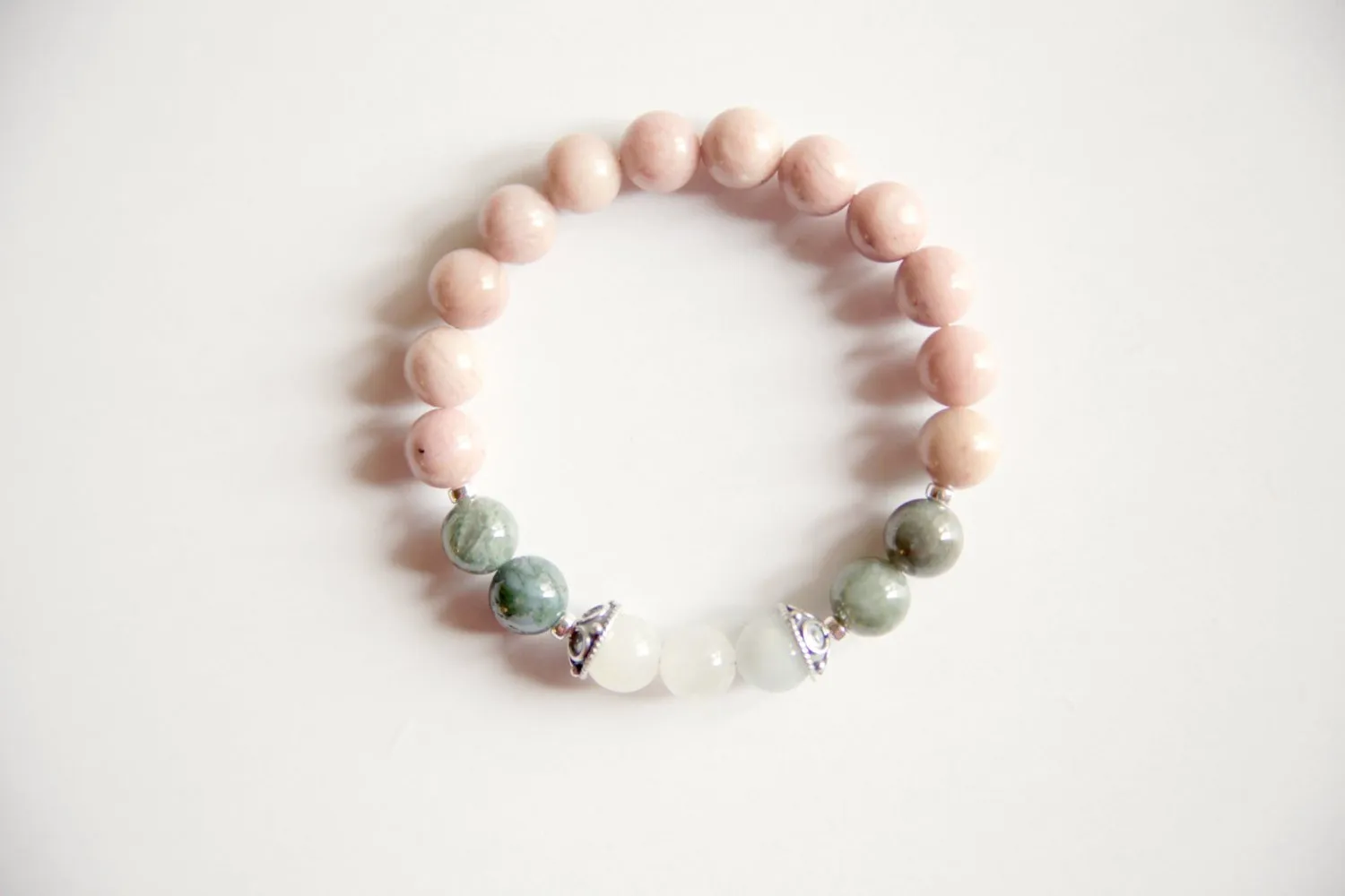 Rhodonite, Moss Agate & Moonstone Bracelet