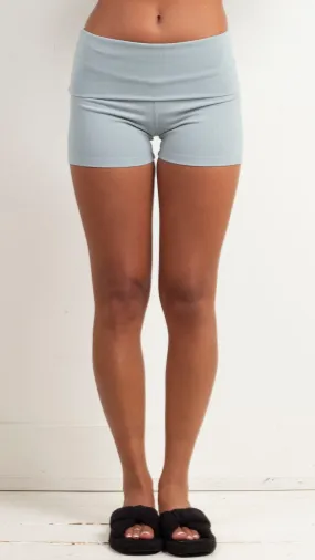 Ribbed Fold Over Shorts - Smoky Blue