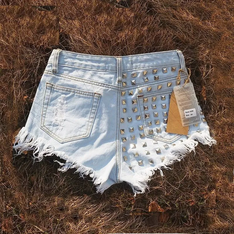 Ripped Denim High Waisted Shorts