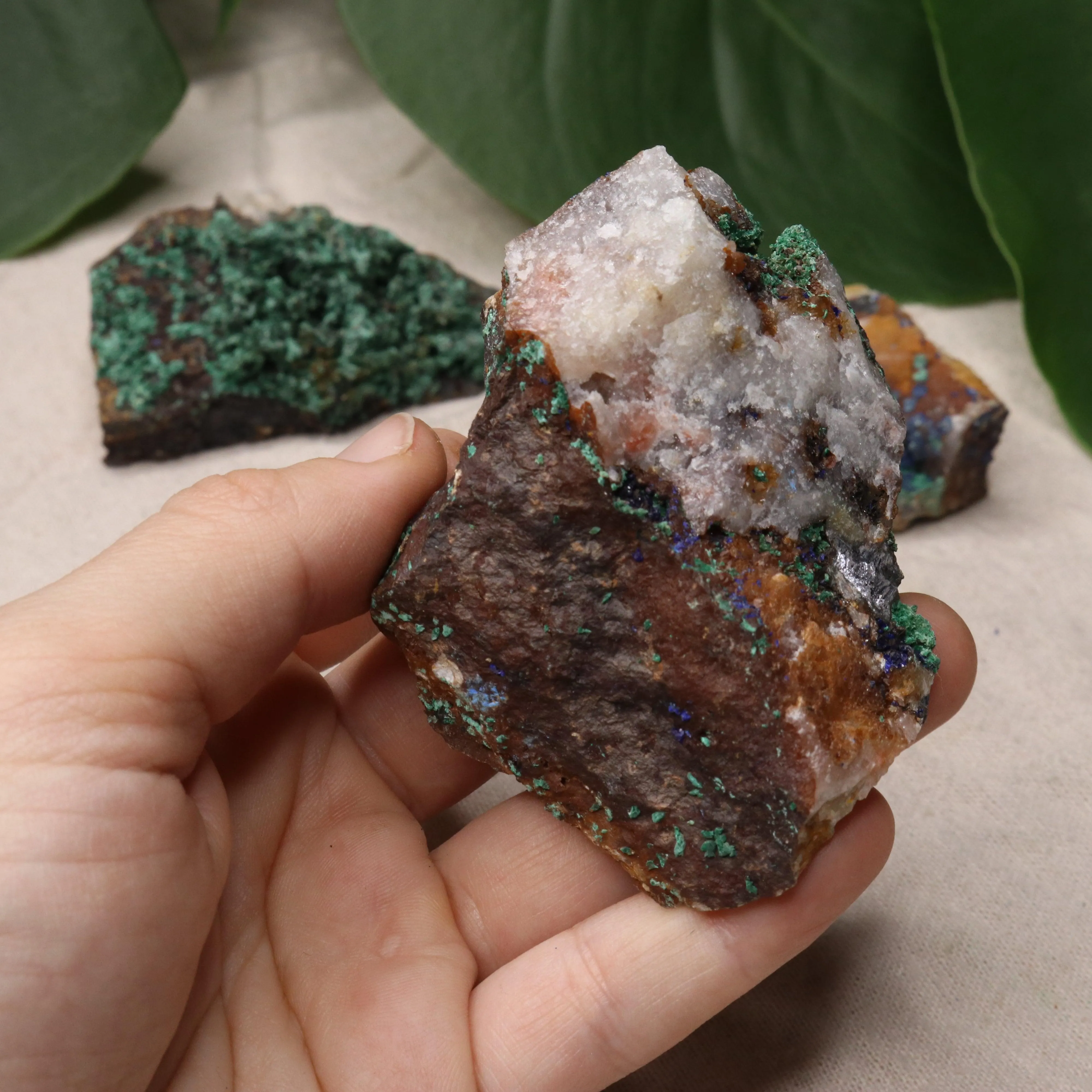 Rough Azurite and Malachite Specimen Set of 3 from Morocco