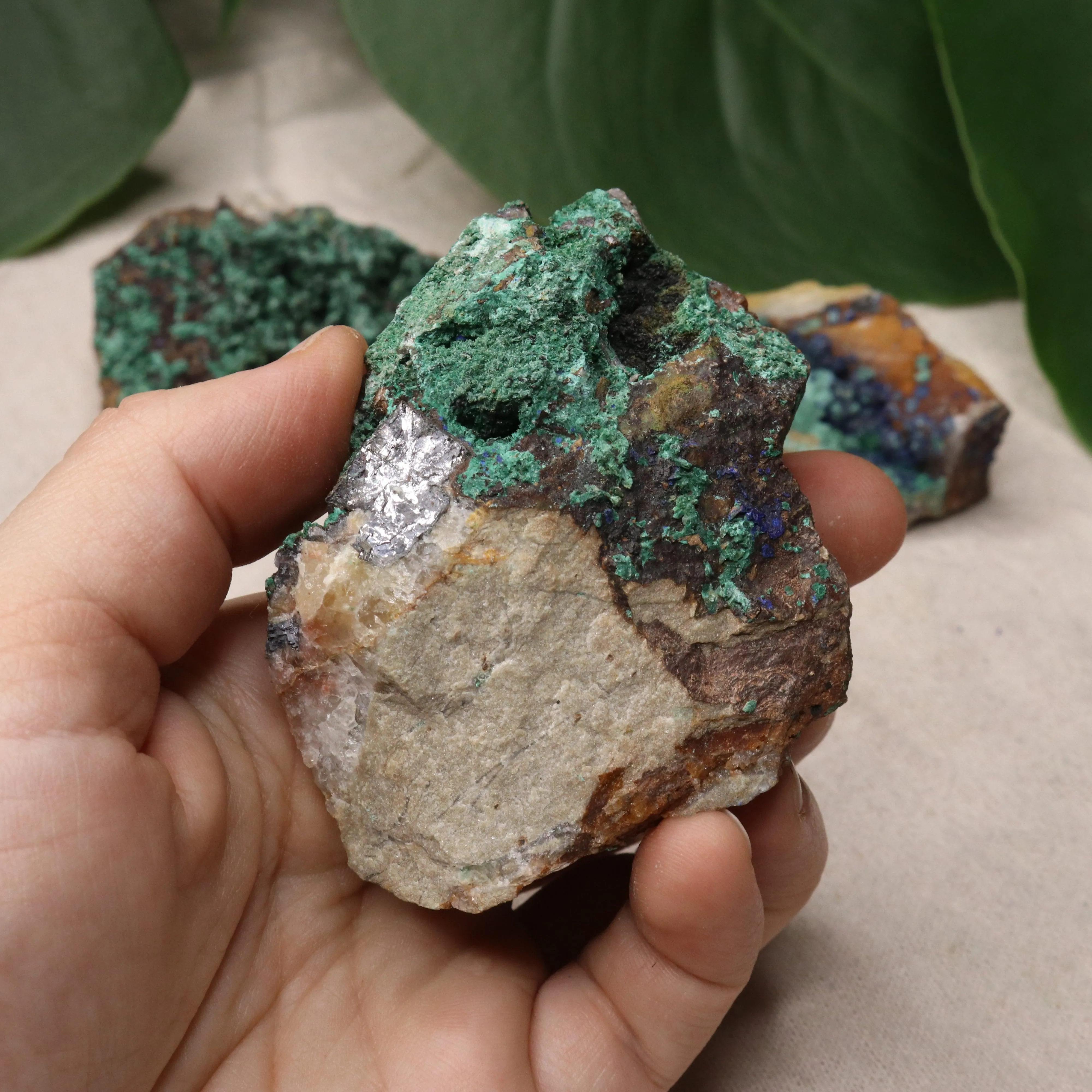 Rough Azurite and Malachite Specimen Set of 3 from Morocco