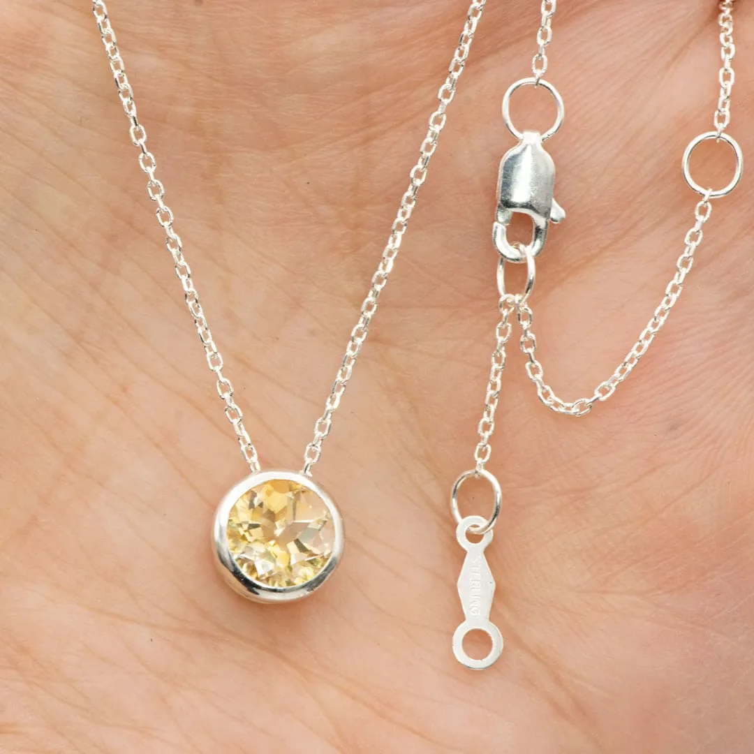 Round Citrine Sterling Silver Slide Pendant Necklace {Ready to Ship}