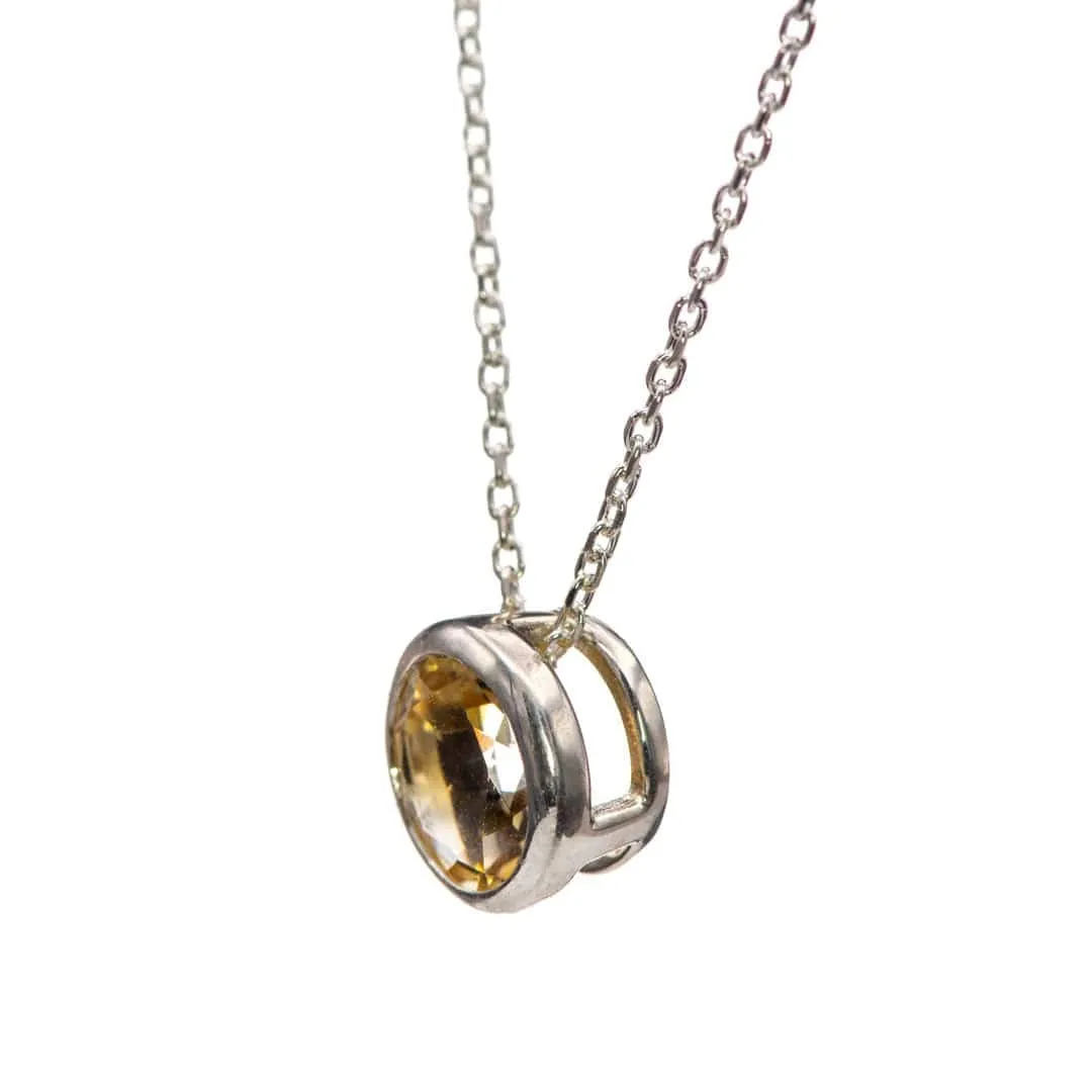 Round Citrine Sterling Silver Slide Pendant Necklace {Ready to Ship}