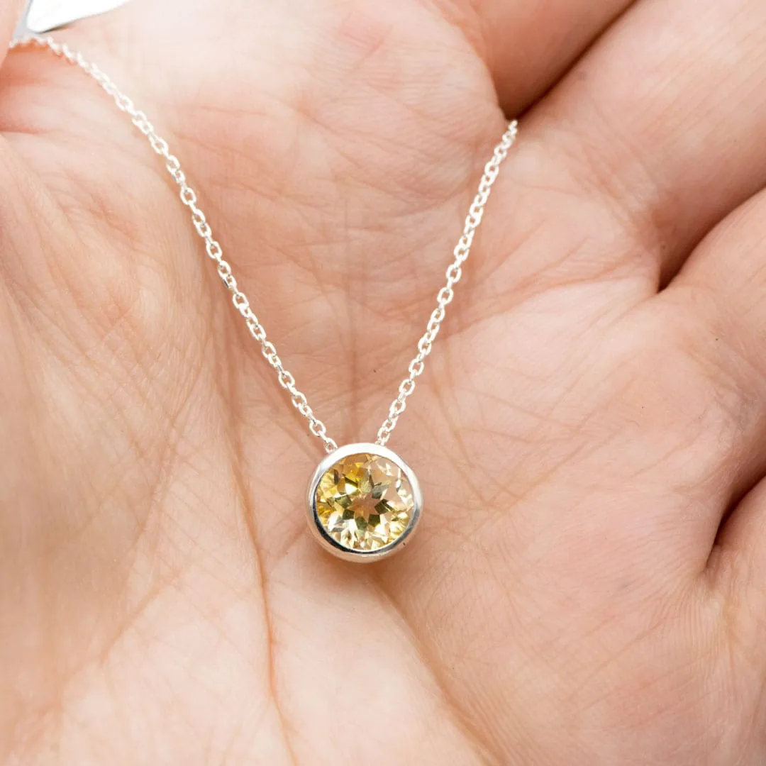 Round Citrine Sterling Silver Slide Pendant Necklace {Ready to Ship}