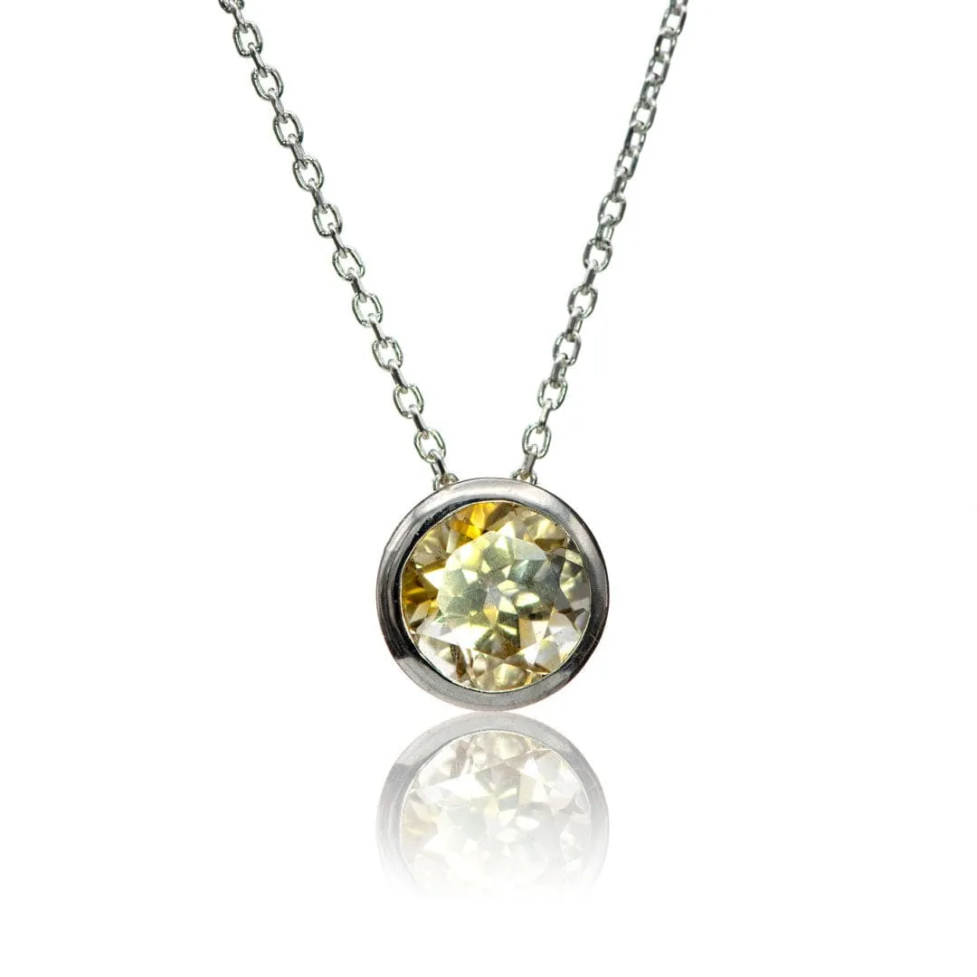 Round Citrine Sterling Silver Slide Pendant Necklace {Ready to Ship}