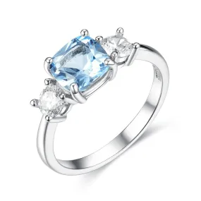 Round Cut Aquamarine Ring - 925 Sterling Silver