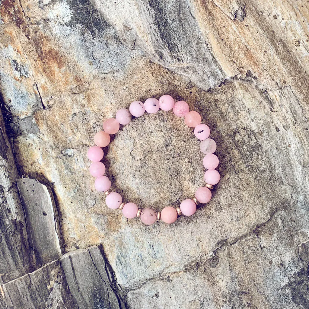 spirit nurturer // cherry blossom jasper and plated rose gold hematite mala bead bracelet