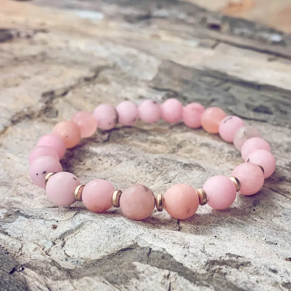 spirit nurturer // cherry blossom jasper and plated rose gold hematite mala bead bracelet