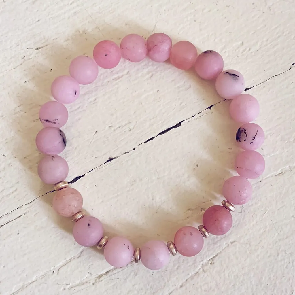 spirit nurturer // cherry blossom jasper and plated rose gold hematite mala bead bracelet