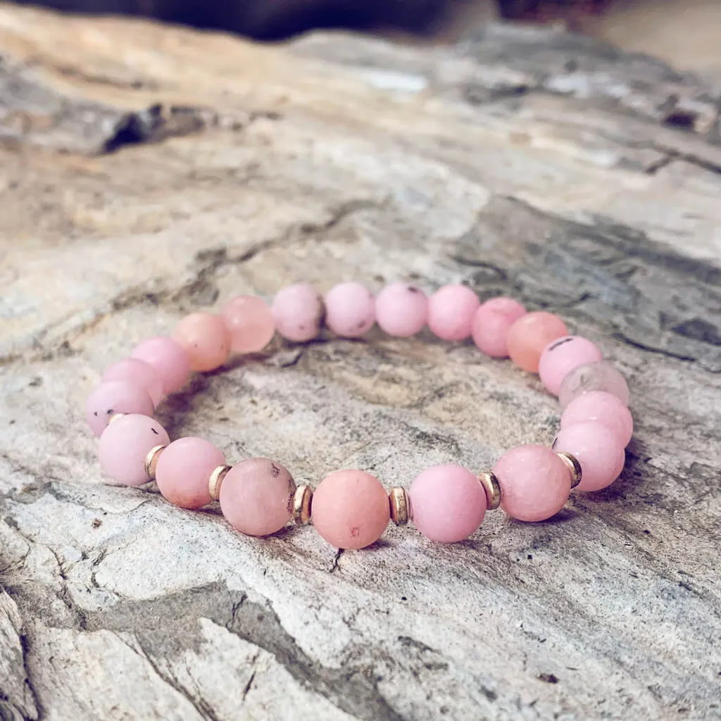 spirit nurturer // cherry blossom jasper and plated rose gold hematite mala bead bracelet