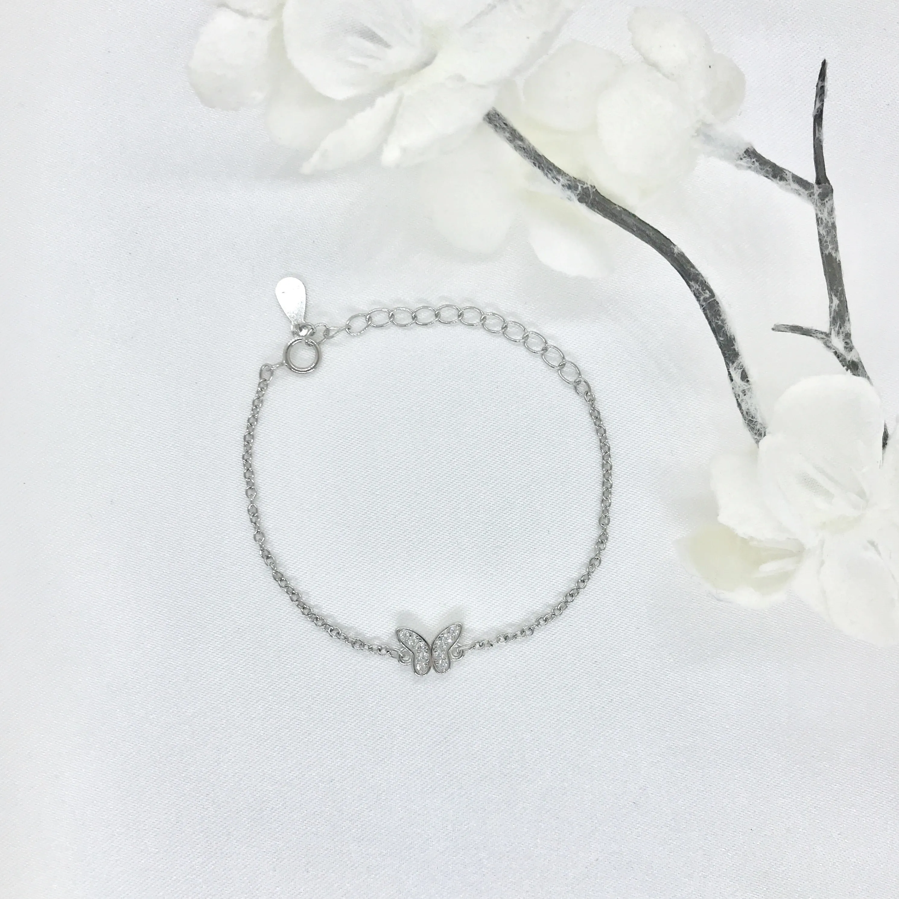 Sterling Silver Children's CZ Butterfly Bracelet