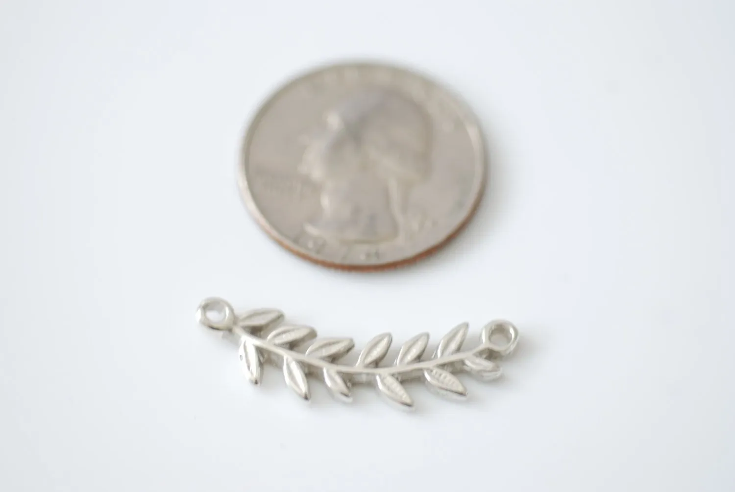 Sterling Silver Wholesale Roman Leaf Connector Charm - leaf link connector, Silver Leaf Branch Connector Charm, Silver Twig leaf flower charm